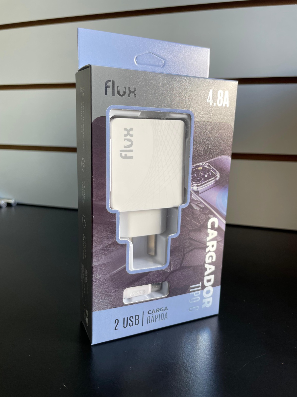 CARGADOR FLUX 4.8amp 2USB + CABLE TIPO C