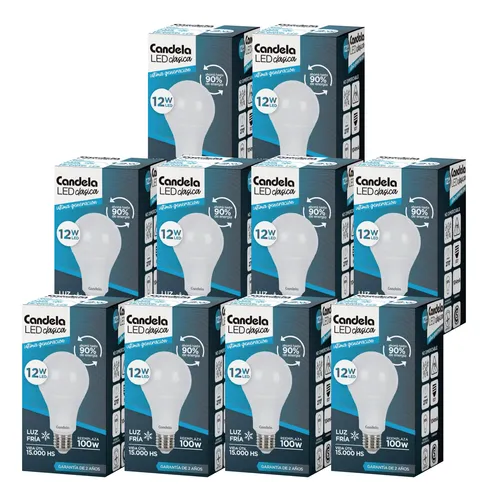 Foco 12w luz fría x10 unidades candela