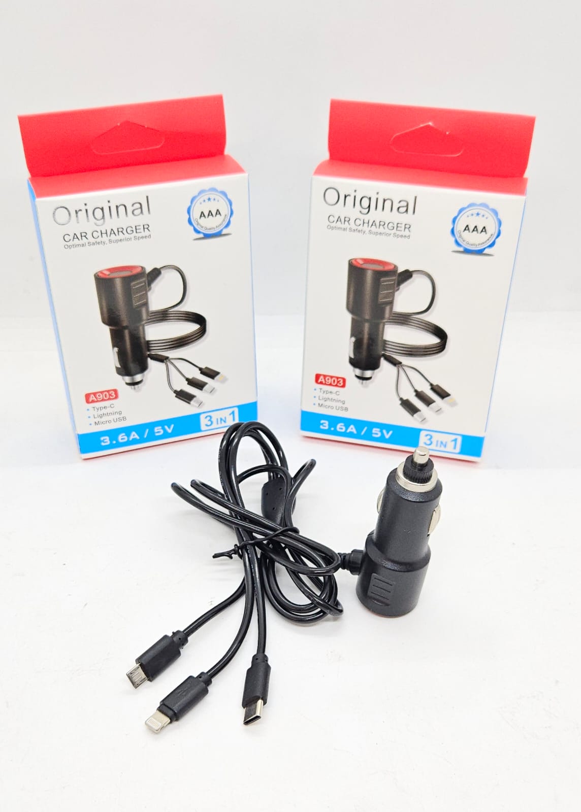 Cargador P/auto 3 fichas (v8/C/iphone)