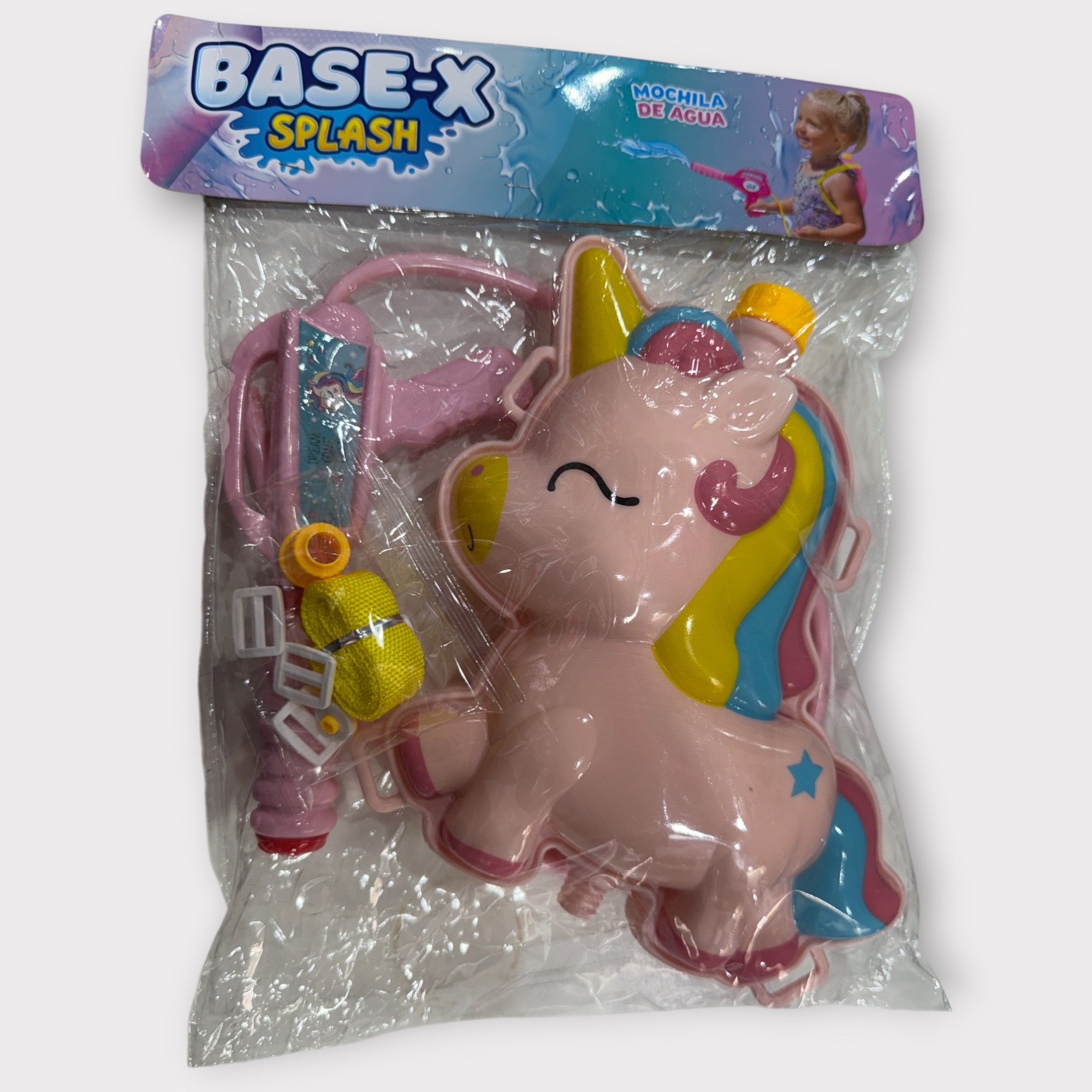 Pistola mochila de agua unicornio
