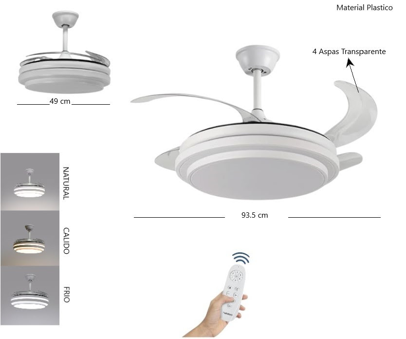 Ventilador de techo c/ aspas retractil y luz