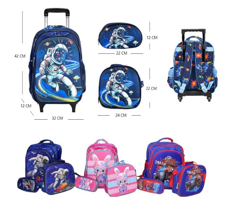 Mochila carrito + luchera + cartuchera 