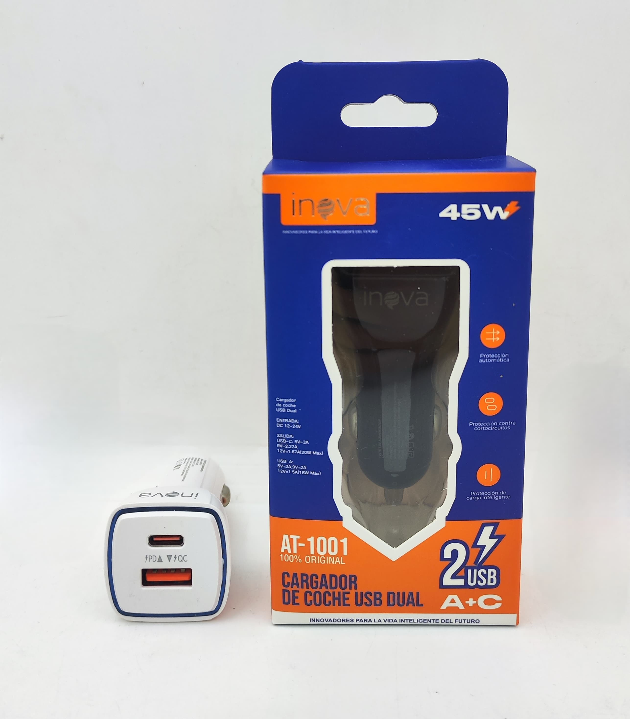 Cargador de auto inova 45w  1usb + 1 C