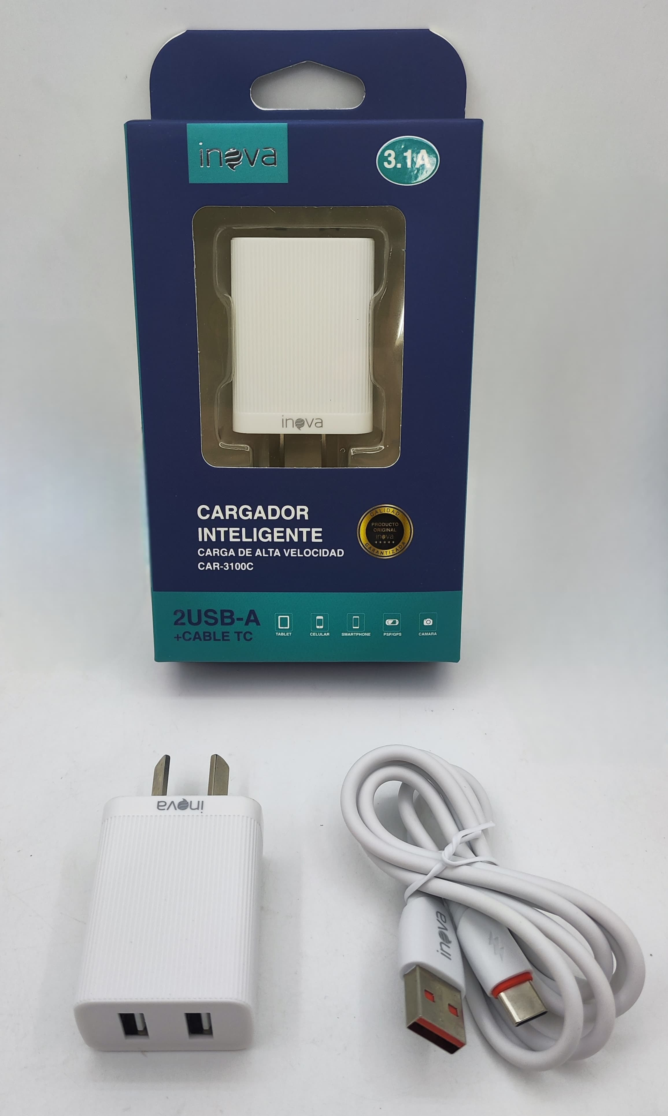 Cargador inova 2 USB + cable USB a C
