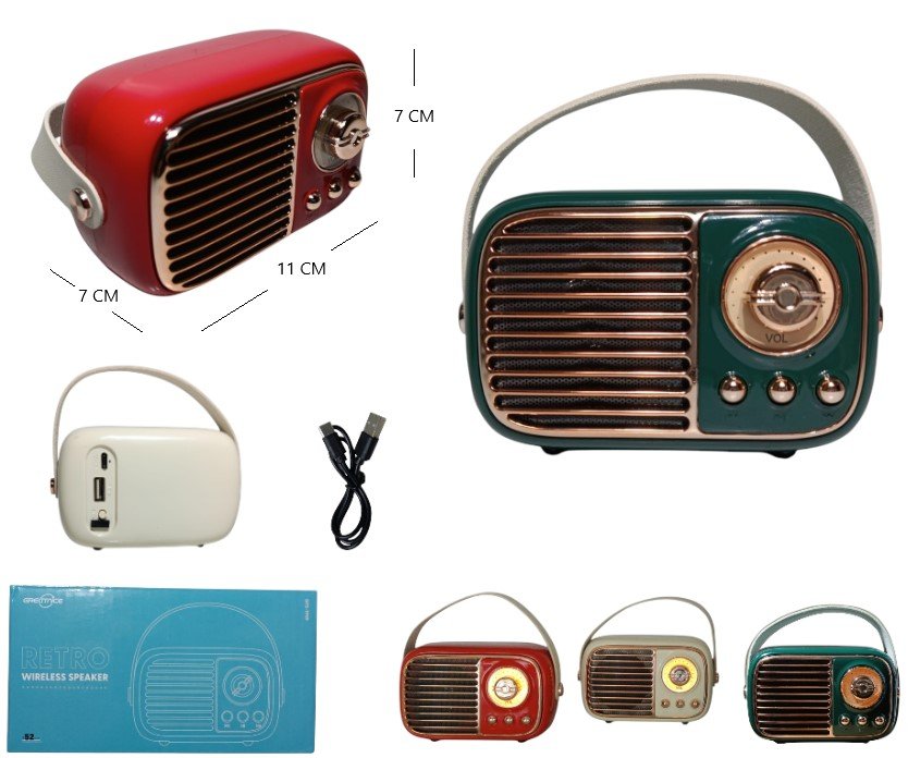 Parlante vintage BT/FM recargable
