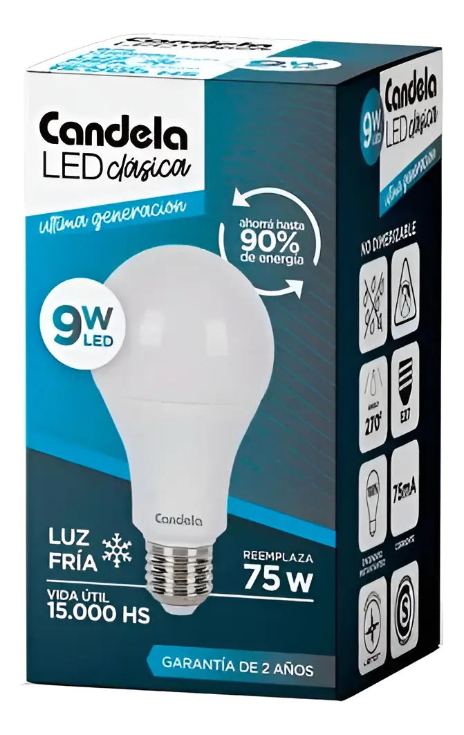 Lampara led candela  luz fría 9w