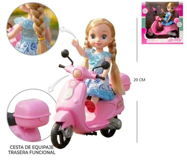 Muñeca con scooter en caja