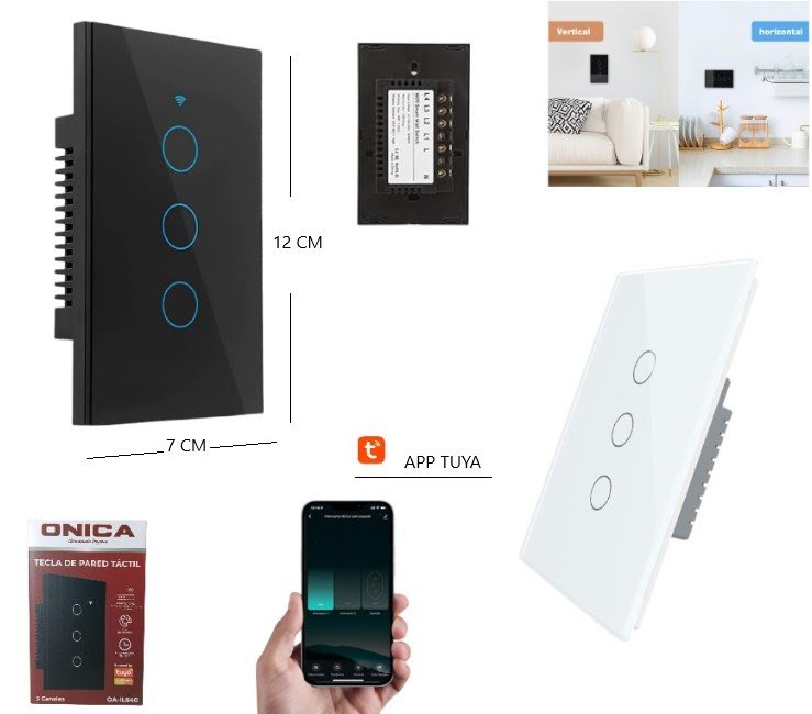 Tecla smart wifi táctil de 3 canales onica