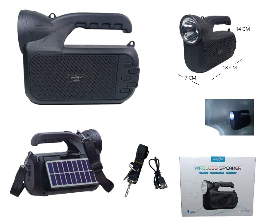 Parlante 3" bluetooth, solar, con linterna