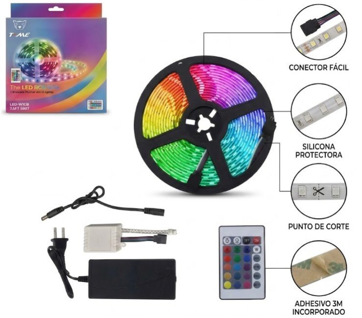 Tira led 5 mts colores c/control en caja