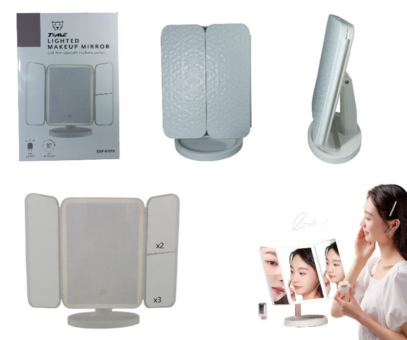 Espejo con luz led, aumento y alas - recargable